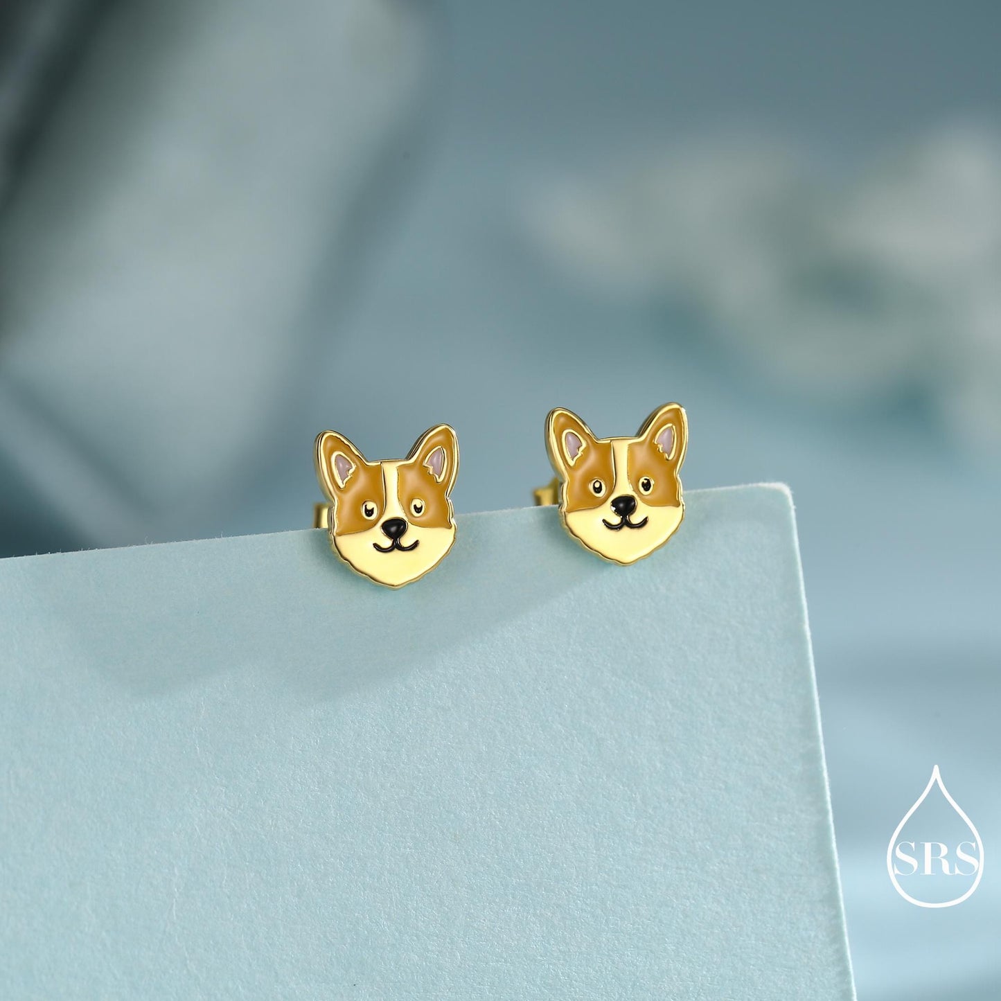 Sterling Silver Corgi Earrings | Cute Dog Studs | Silver or Gold Finish |Enamel Puppy Earrings in Sterling Silver