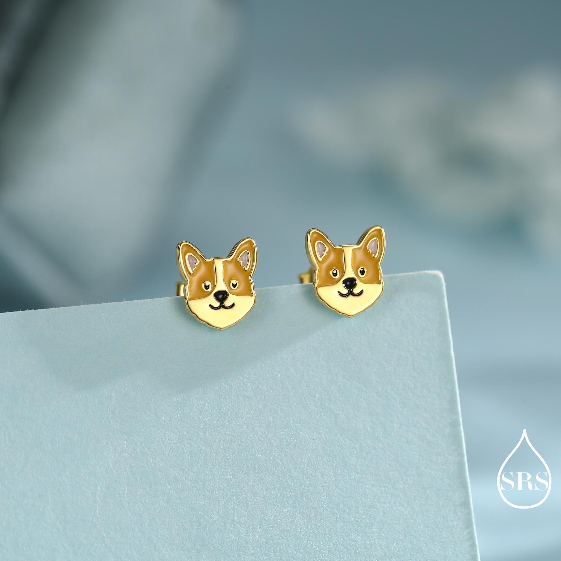 Sterling Silver Corgi Earrings | Cute Dog Studs | Silver or Gold Finish |Enamel Puppy Earrings in Sterling Silver