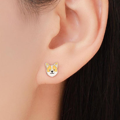 Sterling Silver Corgi Earrings | Cute Dog Studs | Silver or Gold Finish |Enamel Puppy Earrings in Sterling Silver