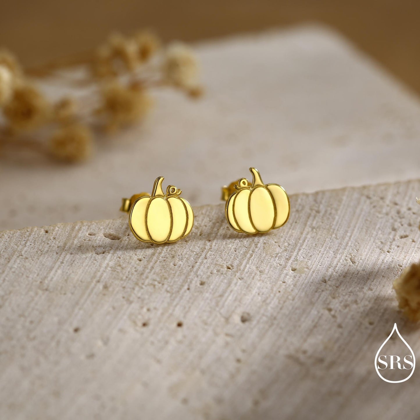 Pumpkin Internally Threaded Flat Back /Stud Earrings in Sterling Silver, Silver, Gold or Rose Gold, Tiny Pumpkin Earrings