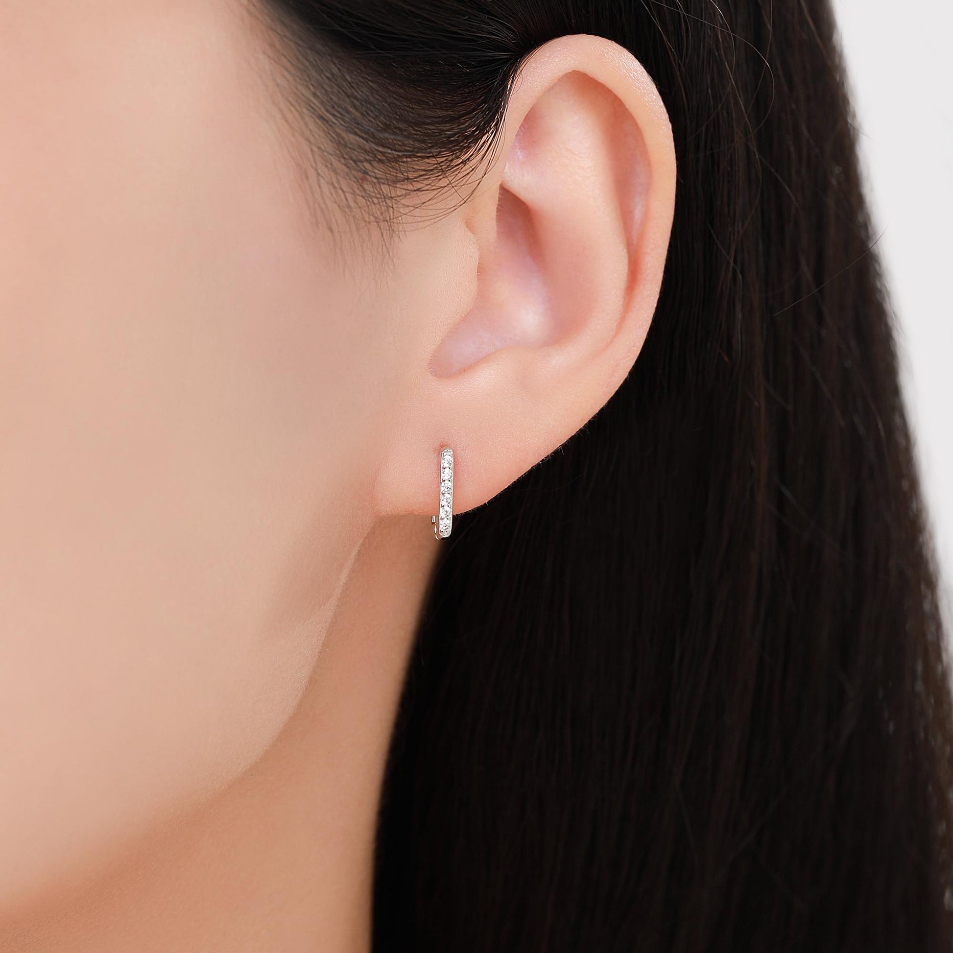 CZ Pave Square Huggie Hoop in Sterling Silver, Skinny Geometric Hoop Earrings, Gold or Silver, 8mm Minimalist Hoops