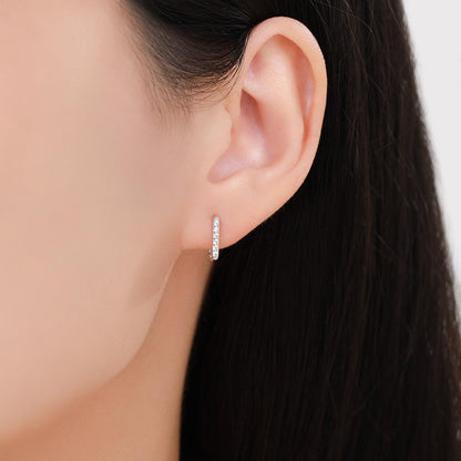 CZ Pave Square Huggie Hoop in Sterling Silver, Skinny Geometric Hoop Earrings, Gold or Silver, 8mm Minimalist Hoops