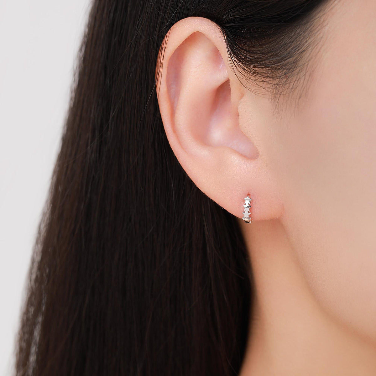 Star Motif Huggie Hoop Earrings in Sterling Silver, Star Hoop Snug Earrings, 8mm Hoop, Silver or Gold, Geometric Design