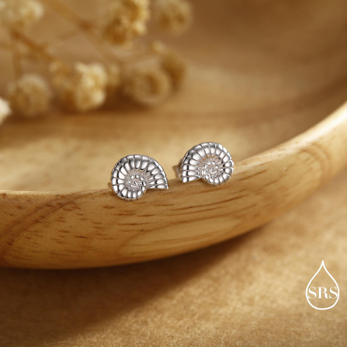 Sterling Silver Ammonite Shell Stud Earrings - Cute Fun, Whimsical - Sea Ocean Theme - Nature Inspired