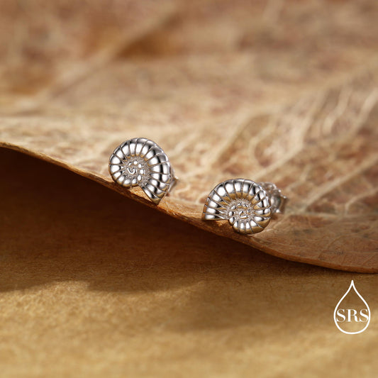 Sterling Silver Ammonite Shell Stud Earrings - Cute Fun, Whimsical - Sea Ocean Theme - Nature Inspired