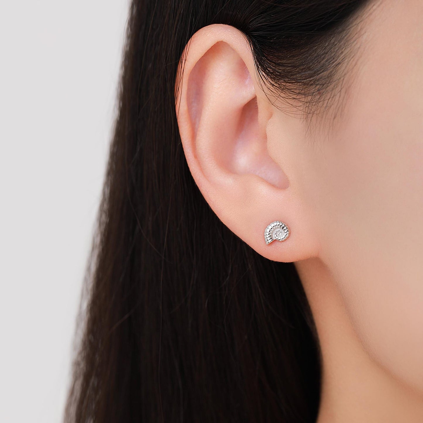 Sterling Silver Ammonite Shell Stud Earrings - Cute Fun, Whimsical - Sea Ocean Theme - Nature Inspired