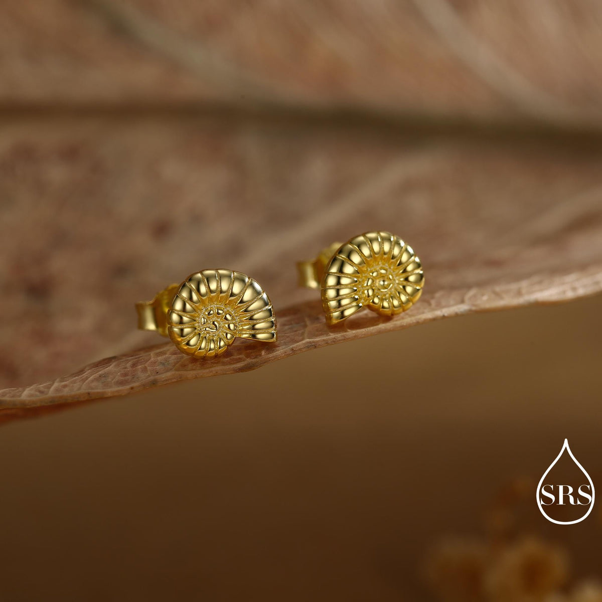 Sterling Silver Ammonite Shell Stud Earrings - Cute Fun, Whimsical - Sea Ocean Theme - Nature Inspired