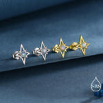 North Star Opal Stud Earrings in Sterling Silver - Gold or Silver - Opal Starburst Earrings - Petite Stud Earrings