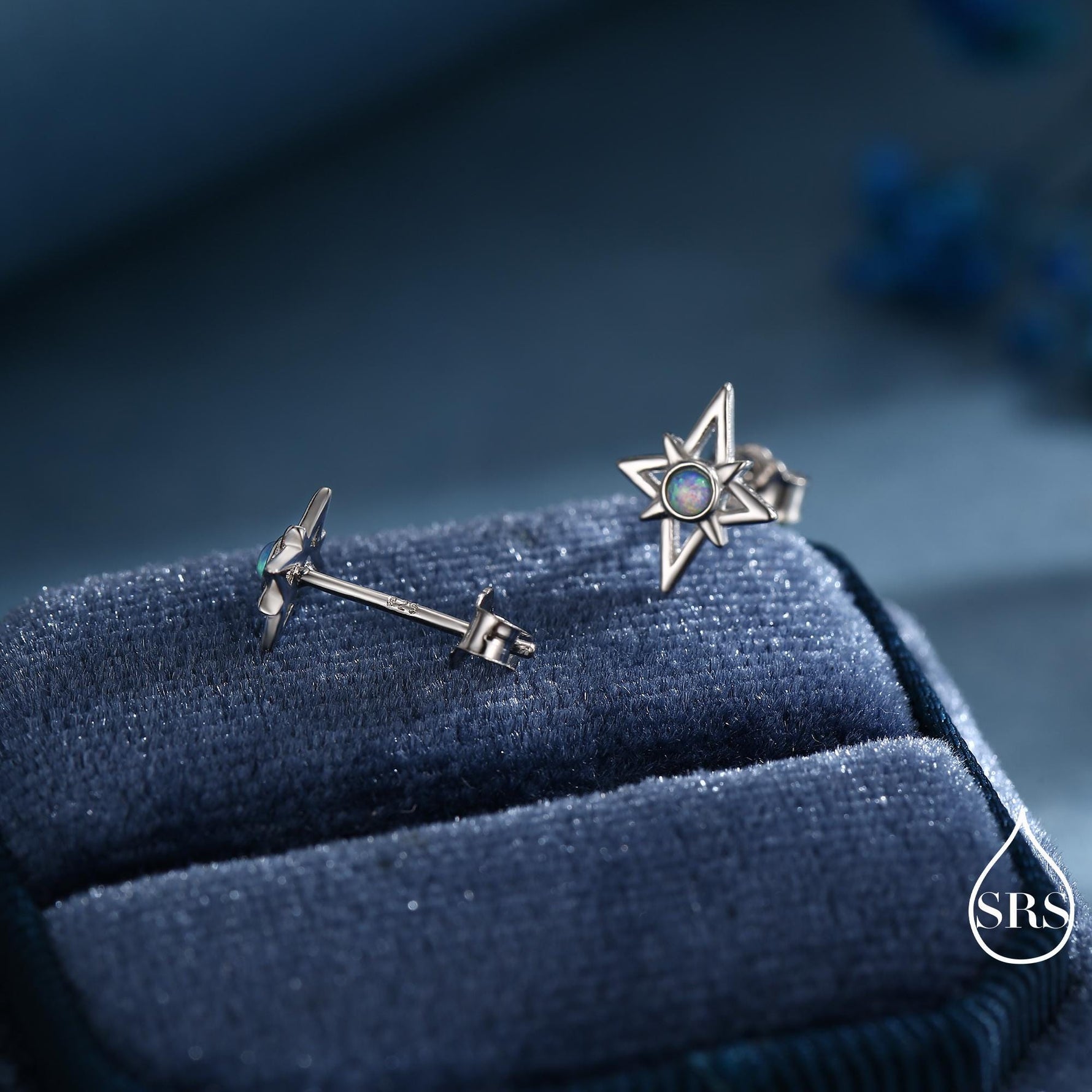 North Star Opal Stud Earrings in Sterling Silver - Gold or Silver - Opal Starburst Earrings - Petite Stud Earrings