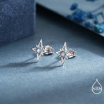North Star Opal Stud Earrings in Sterling Silver - Gold or Silver - Opal Starburst Earrings - Petite Stud Earrings