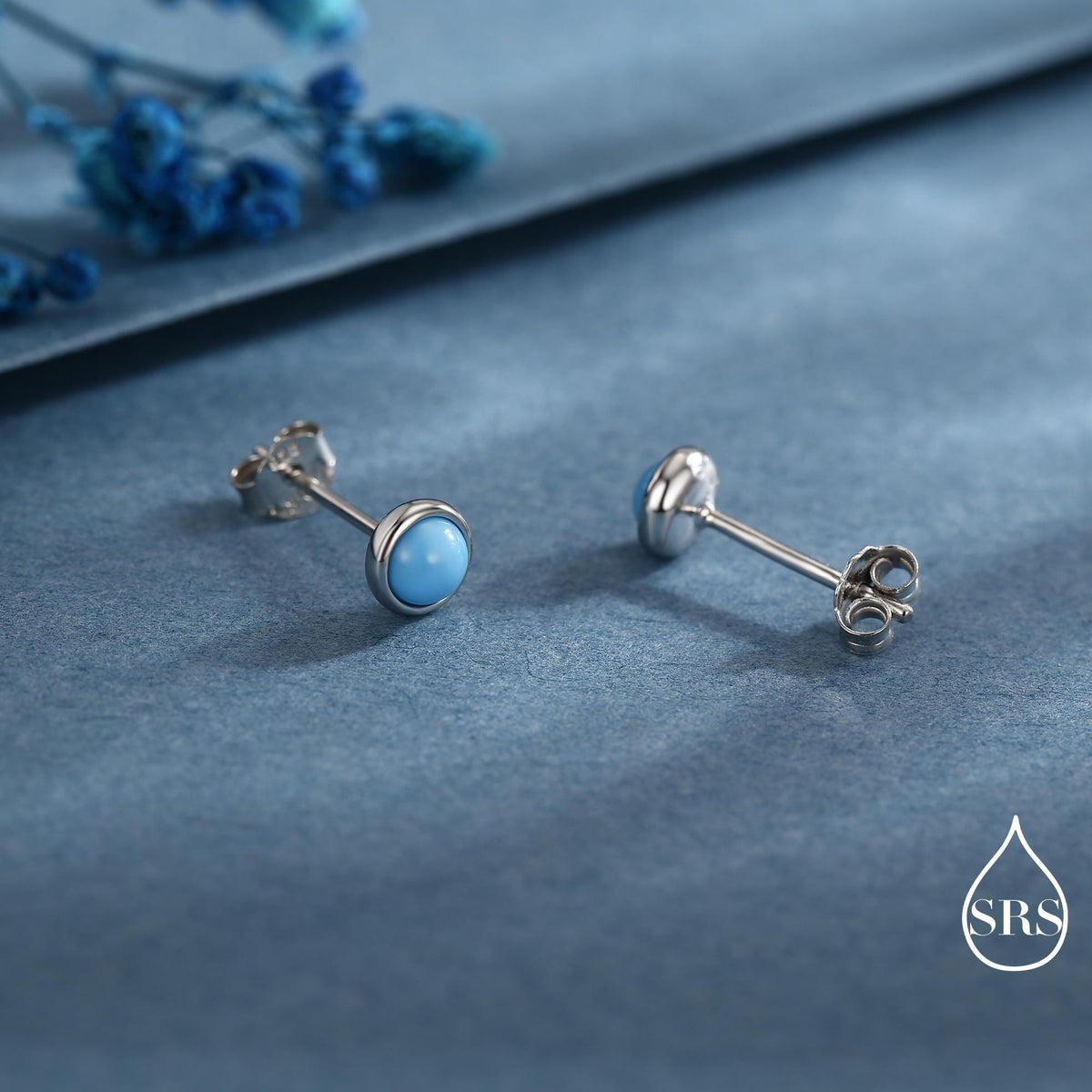 Sterling Silver Turquoise Stud Earrings, 3 or 4mm, Blue or Green Turquoise Gemstone, Bezel, Minimalist December Birthstone