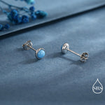 Sterling Silver Turquoise Stud Earrings, 3 or 4mm, Blue or Green Turquoise Gemstone, Bezel, Minimalist December Birthstone