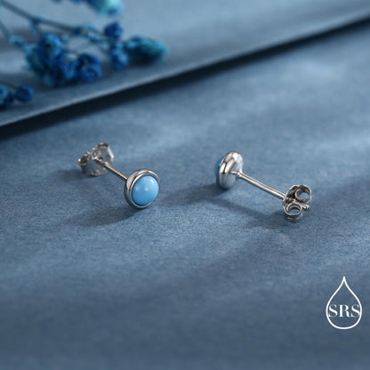 Sterling Silver Turquoise Stud Earrings, 3 or 4mm, Blue or Green Turquoise Gemstone, Bezel, Minimalist December Birthstone