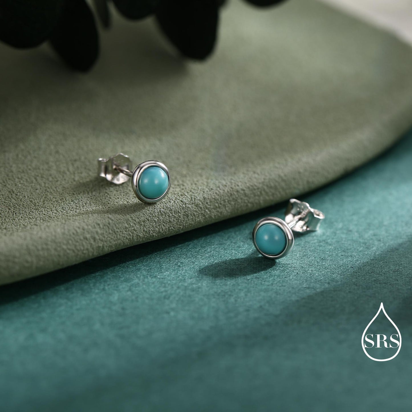 Sterling Silver Turquoise Stud Earrings, 3 or 4mm, Blue or Green Turquoise Gemstone, Bezel, Minimalist December Birthstone