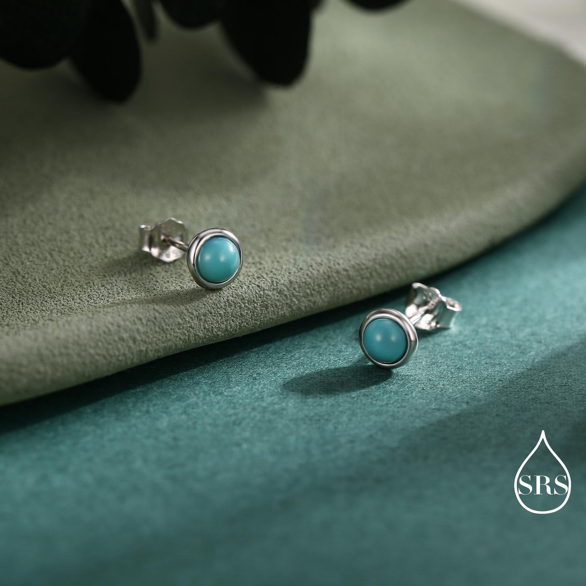 Sterling Silver Turquoise Stud Earrings, 3 or 4mm, Blue or Green Turquoise Gemstone, Bezel, Minimalist December Birthstone