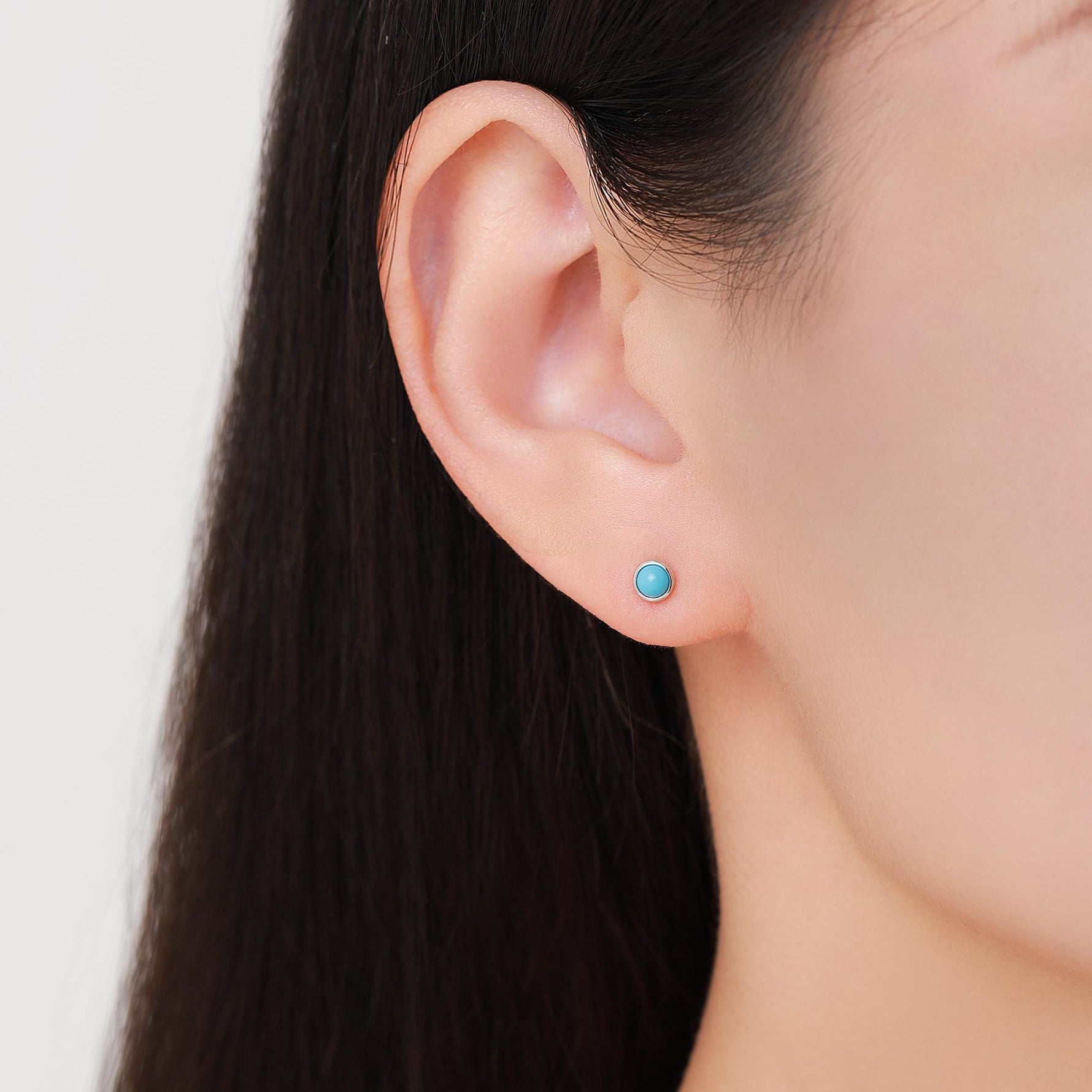 Sterling Silver Green Turquoise Stud Earrings, 3mm, Genuine Turquoise Gemstone Stud, Bezel, Minimalist Style, December Birthstone