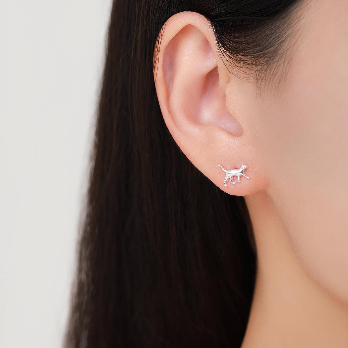 Cat Stud Earrings in Sterling Silver, Frosted Finish, Cute Dainty Minimal Jewellery, Cat Earrings