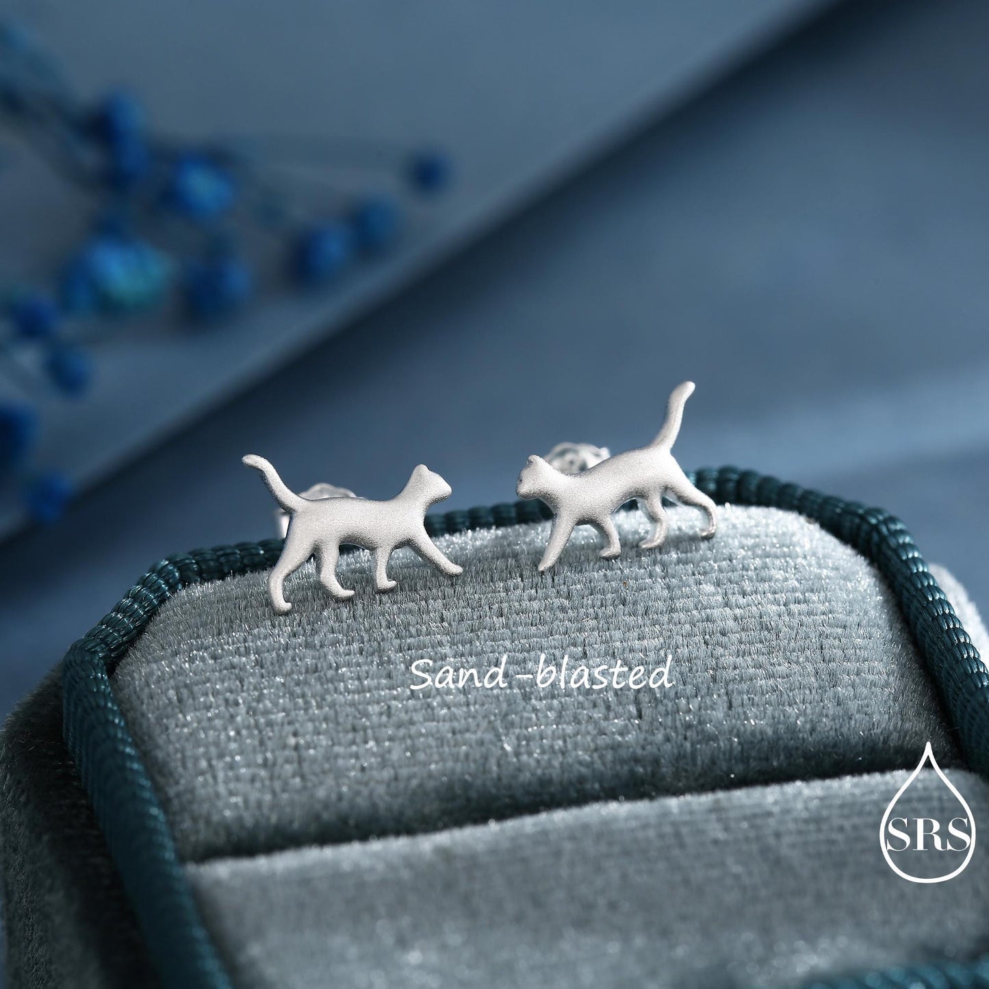 Cat Stud Earrings in Sterling Silver, Frosted Finish, Cute Dainty Minimal Jewellery, Cat Earrings