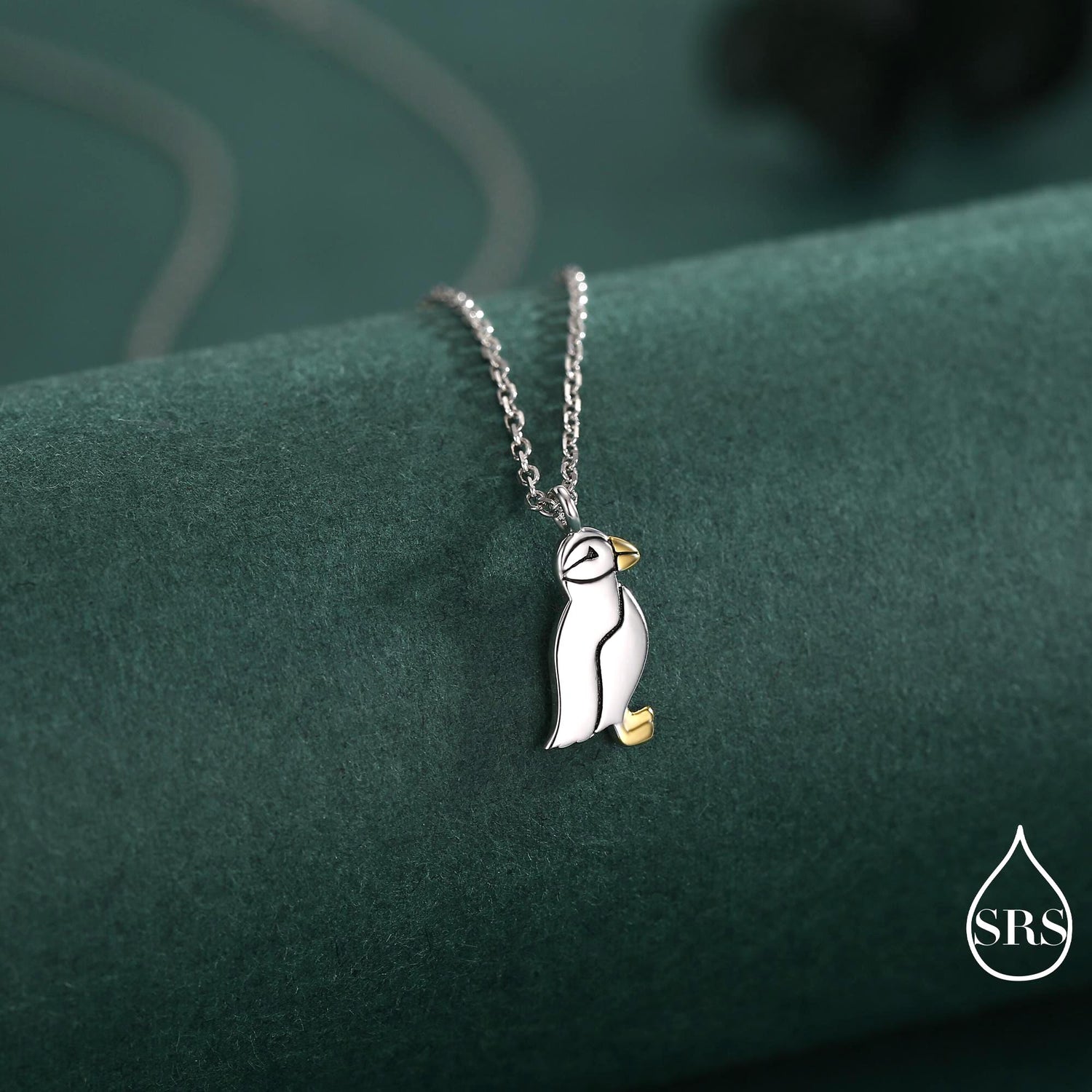 Puffin Bird Pendant Necklace in Sterling Silver, Cute Bird Necklace, Silver Bird Necklace