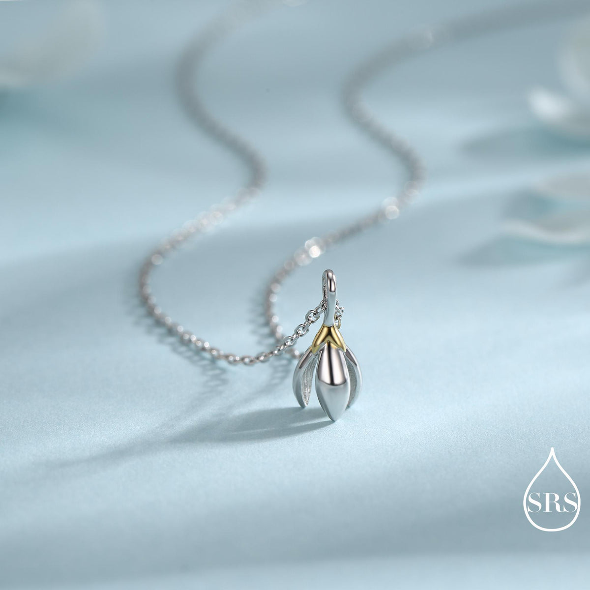 Snowdrop Flower Tiny Pendant Necklace in Sterling Silver, Nature Inspired Flower Necklace, January Birth Flower, Botanical