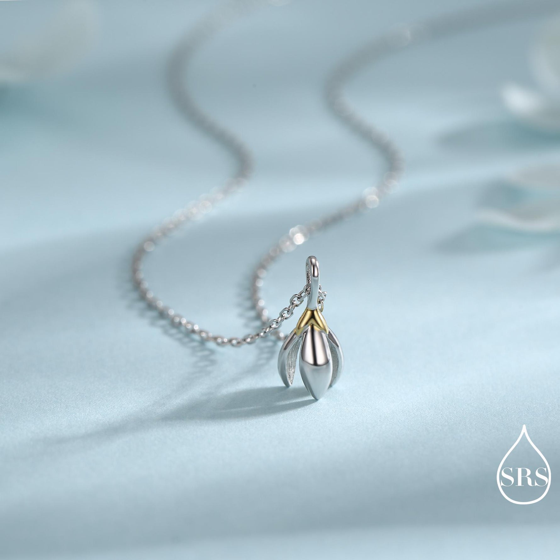 Snowdrop Flower Tiny Pendant Necklace in Sterling Silver, Nature Inspired Flower Necklace, January Birth Flower, Botanical