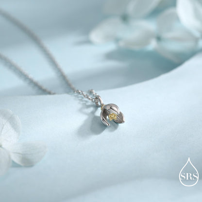 Snowdrop Flower Tiny Pendant Necklace in Sterling Silver, Nature Inspired Flower Necklace, January Birth Flower, Botanical