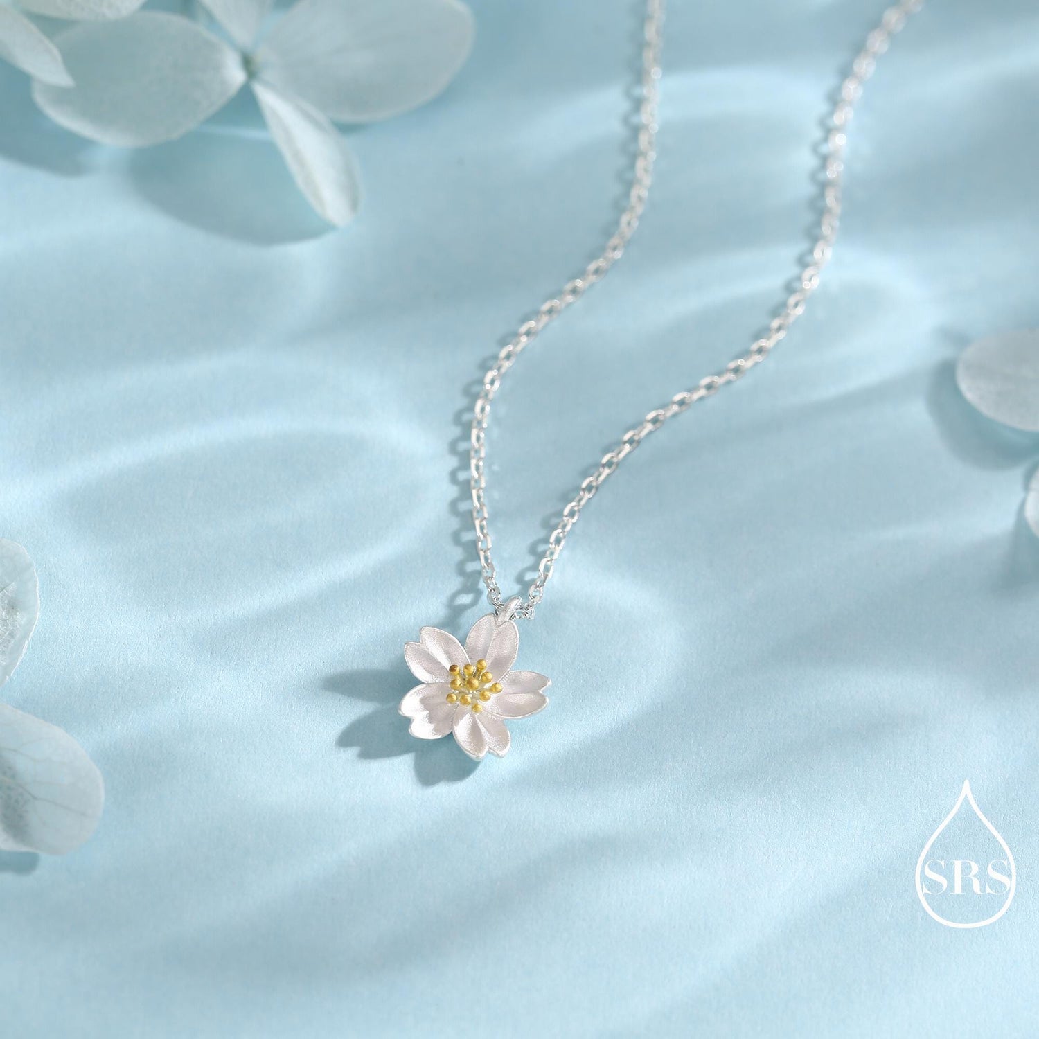 Cherry Blossom Flower Tiny Pendant Necklace in Sterling Silver, Nature Inspired Flower Necklace, January Birth Flower, Botanical