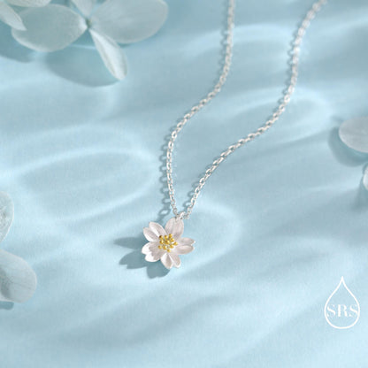 Cherry Blossom Flower Tiny Pendant Necklace in Sterling Silver, Nature Inspired Flower Necklace, January Birth Flower, Botanical