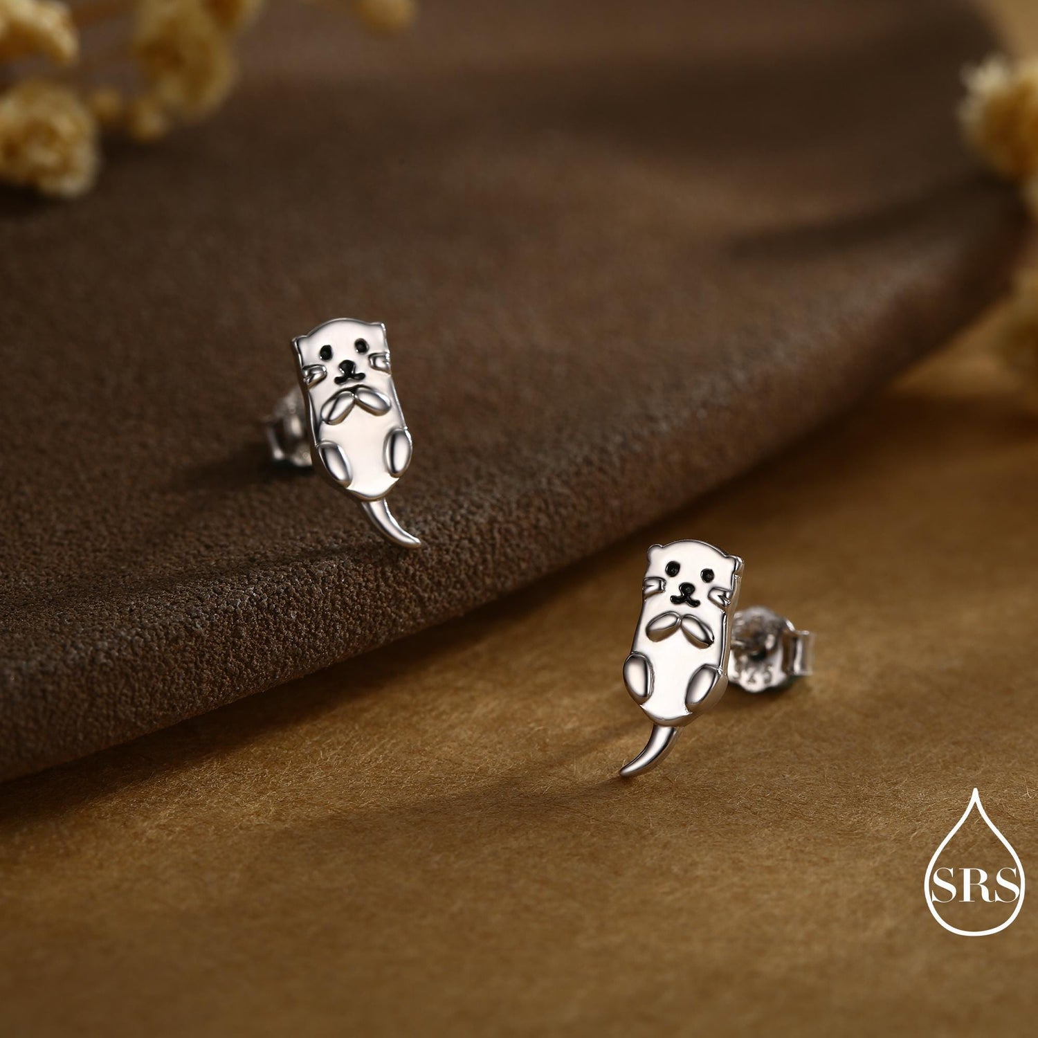 Otter Stud Earrings in Sterling Silver - Smiling Otter Earrings - Cute Animal Earrings - Fun, Whimsical