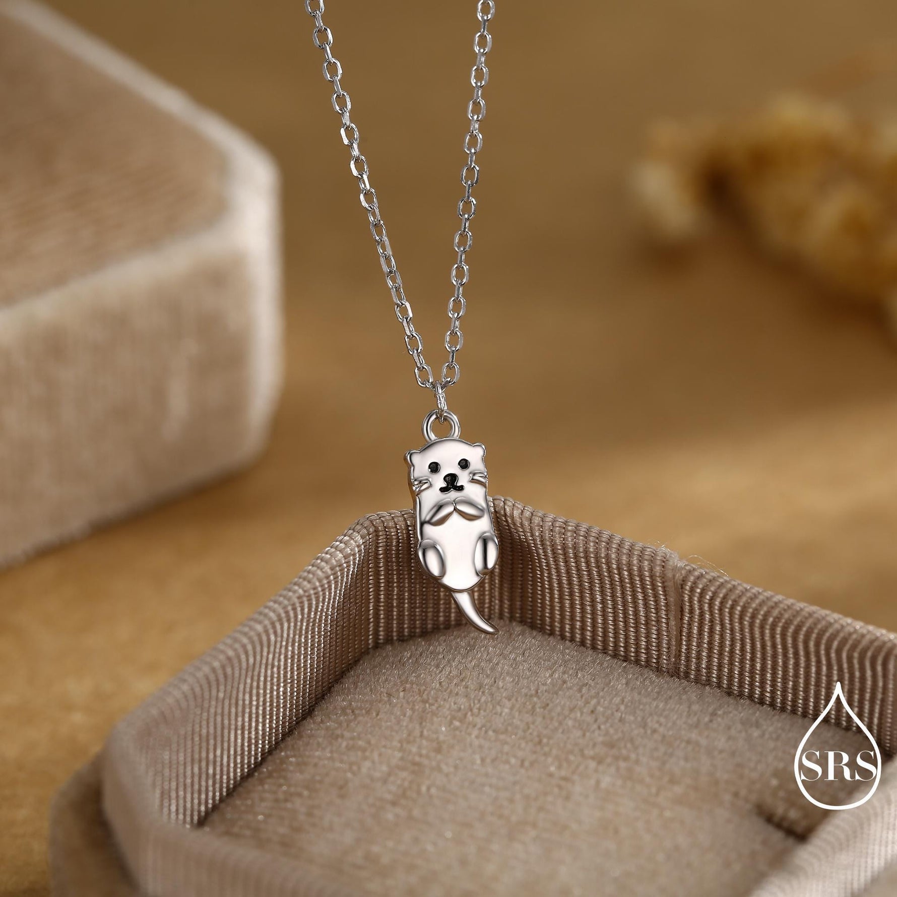 Otter Pendant Necklace in Sterling Silver, Cute Otter Necklace, Silver Otter Necklace, Woodland Animal Necklace