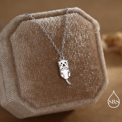 Otter Pendant Necklace in Sterling Silver, Cute Otter Necklace, Silver Otter Necklace, Woodland Animal Necklace