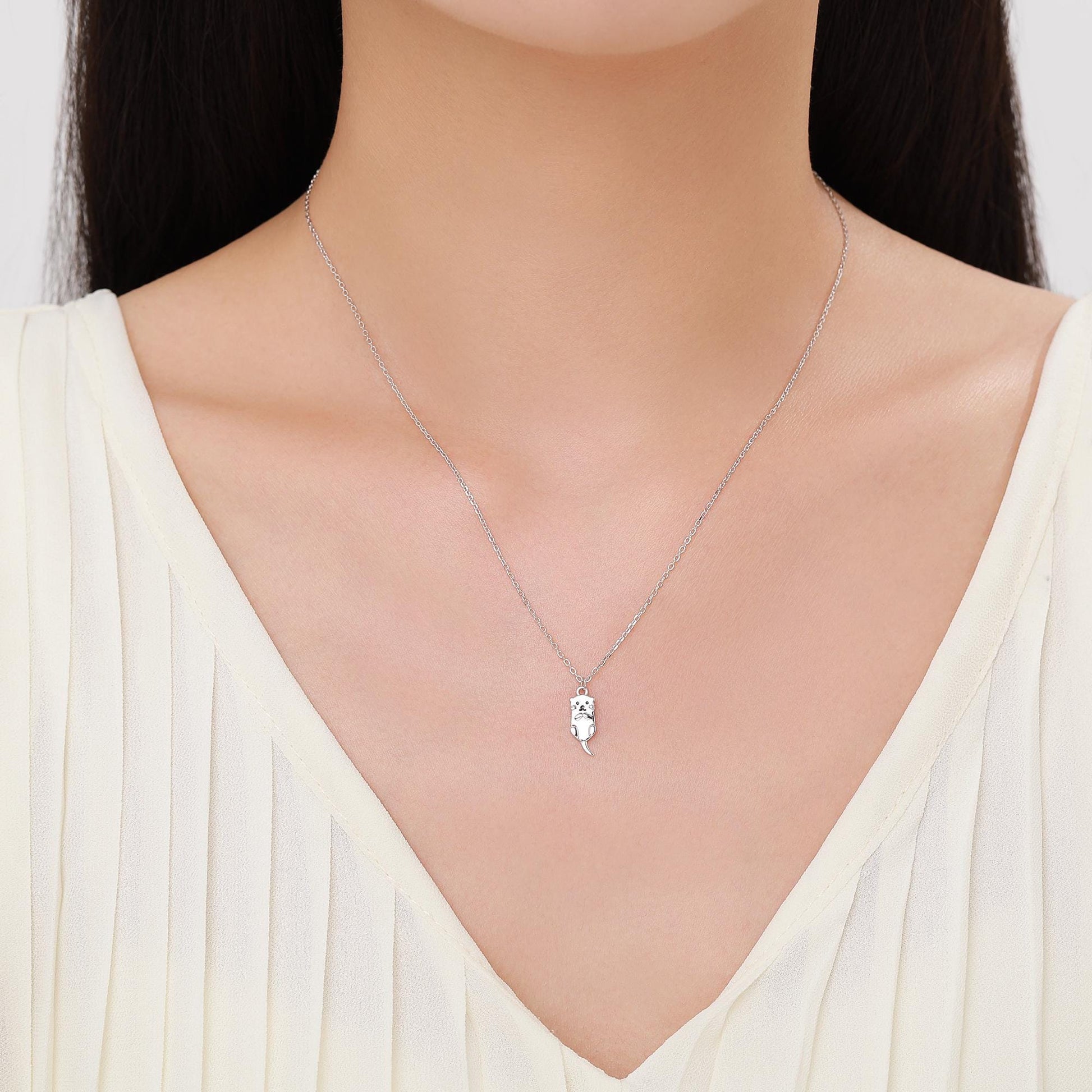 Otter Pendant Necklace in Sterling Silver, Cute Otter Necklace, Silver Otter Necklace, Woodland Animal Necklace