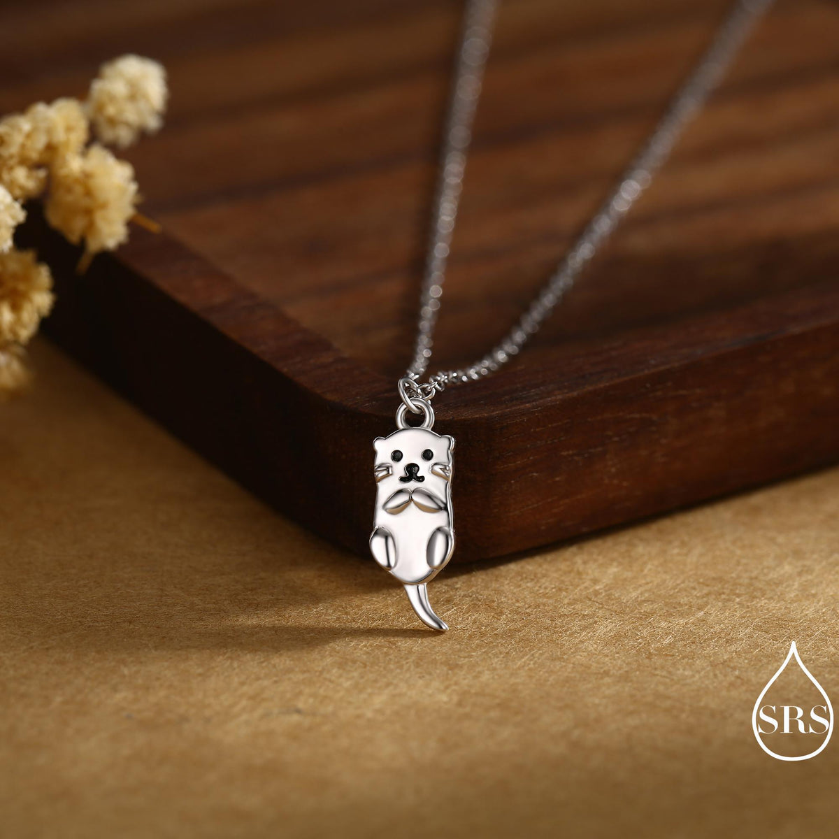 Otter Pendant Necklace in Sterling Silver, Cute Otter Necklace, Silver Otter Necklace, Woodland Animal Necklace