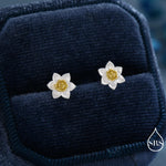 Sterling Silver Daffodil Flower Jewellery, Pretty and Cute Blossom Flower Stud Earrings , with Partial 18ct Gold Plating