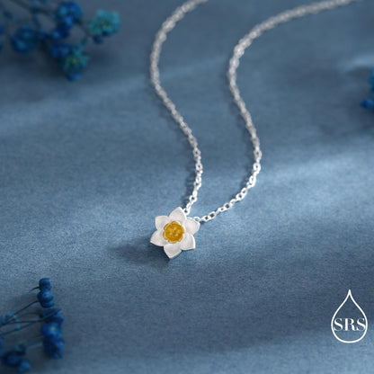 Sterling Silver Tiny Little Daffodil Flower Blossom Pendant Necklace with 18ct Gold Plating - Cute and Whimsical Jewellery