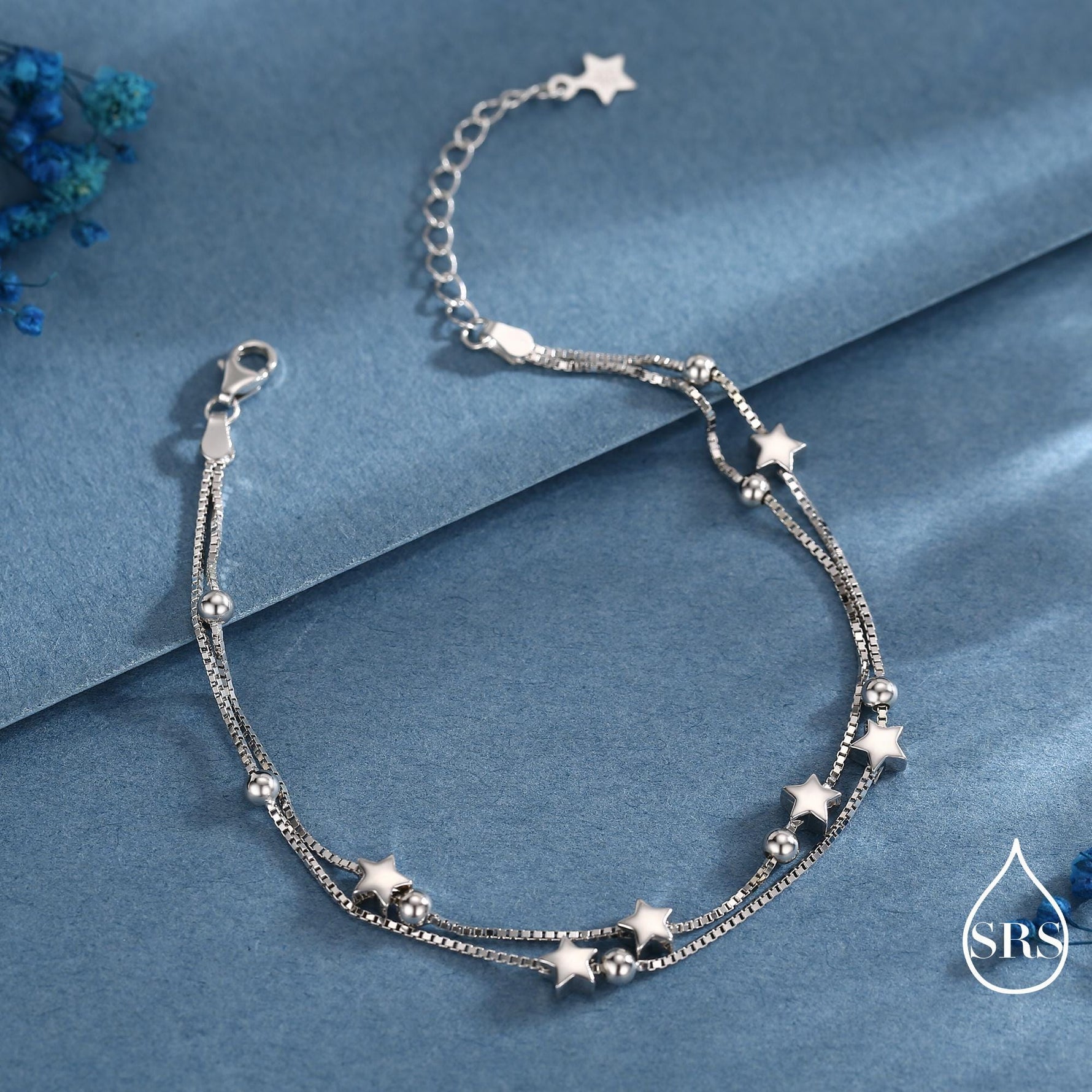 Sterling Silver Tiny Little Twinkle Stars Charm Bracelet, Anklet or Necklace - Adjustable - Sweet, Cute and Whimsical jewellery