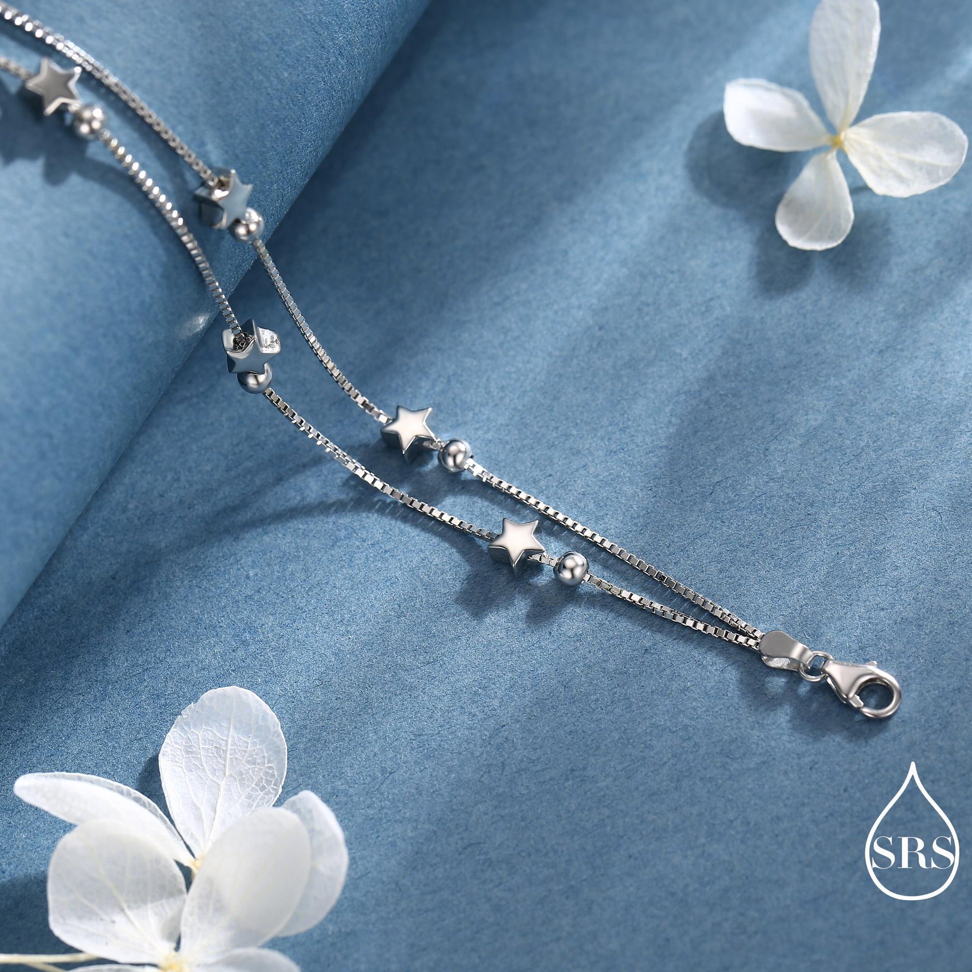 Sterling Silver Tiny Little Twinkle Stars Charm Bracelet, Anklet or Necklace - Adjustable - Sweet, Cute and Whimsical jewellery