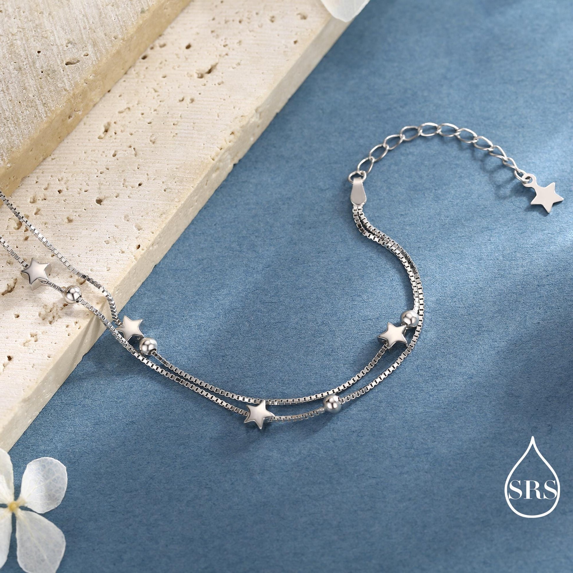 Sterling Silver Tiny Little Twinkle Stars Charm Bracelet, Anklet or Necklace - Adjustable - Sweet, Cute and Whimsical jewellery