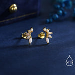 Sterling Silver White Opal Marquise Cluster Stud Earrings, Silver and Gold, Blue Opal Earrings, Lab Opal Mini Crawler Earrings, Minimalist