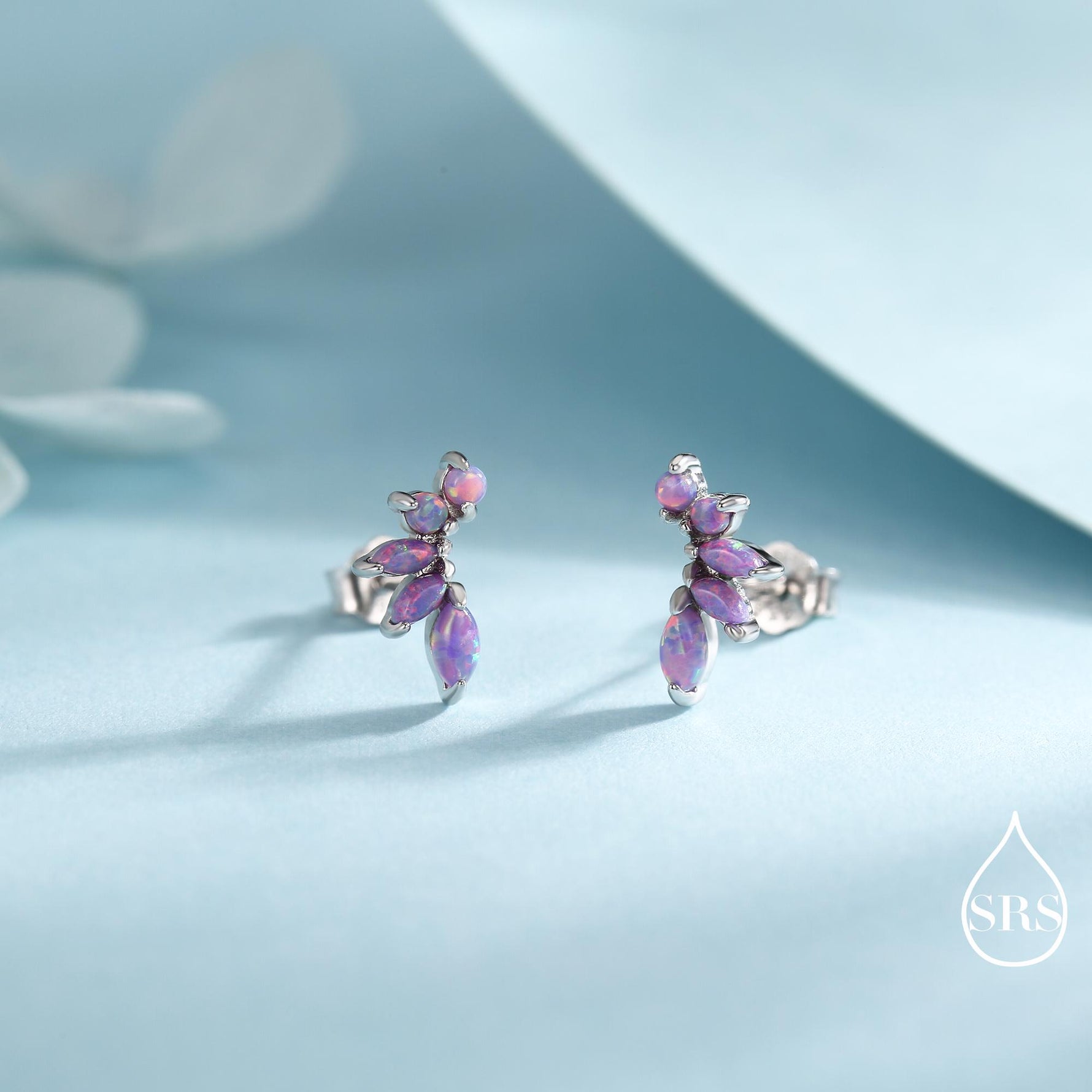 Sterling Silver Purple Opal Marquise Cluster Stud Earrings, Silver and Gold, Opal Earrings, Lab Opal Mini Crawler Earrings, Minimalist