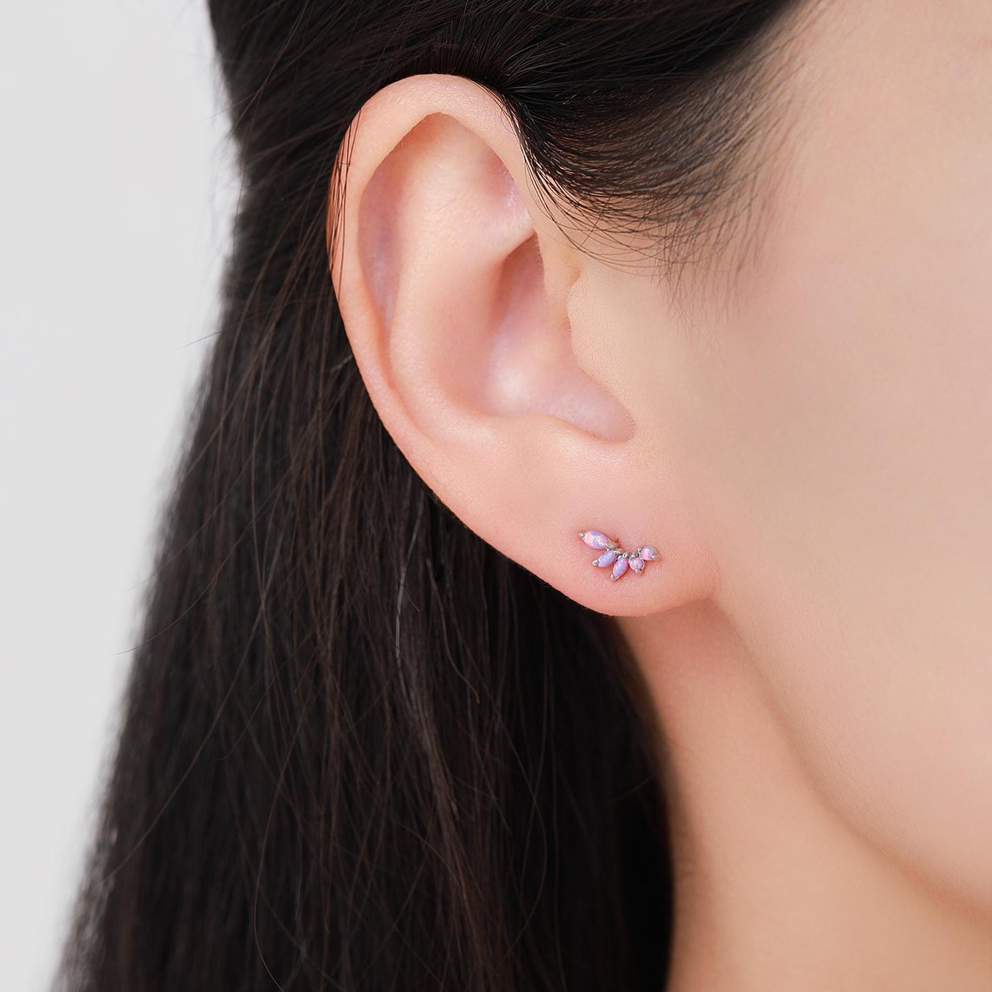 Sterling Silver Purple Opal Marquise Cluster Stud Earrings, Silver and Gold, Opal Earrings, Lab Opal Mini Crawler Earrings, Minimalist