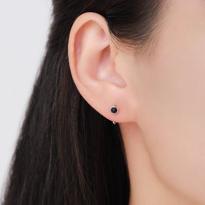 Genuine Black Onyx Huggie Hoop Earrings in Sterling Silver, 3mm Natural Black Onyx Open Hoops, Pull Through Threaders, Half Hoops, C Shape