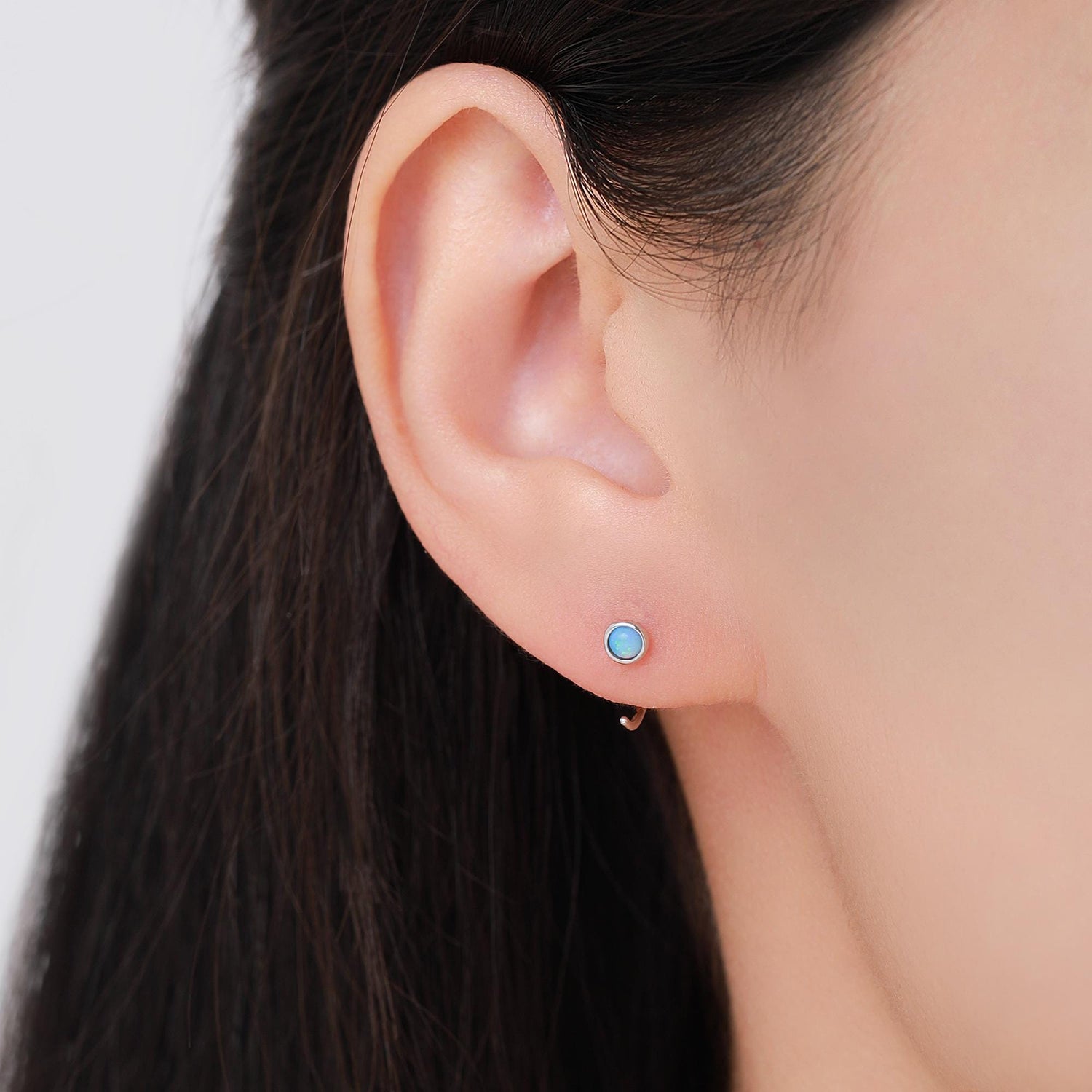Minimalist Opal Huggie Hoop Threader Earrings in Sterling Silver, Gold or Silver, Pull Through Open Hoop Earrings, Fire Opal and Blue Opal