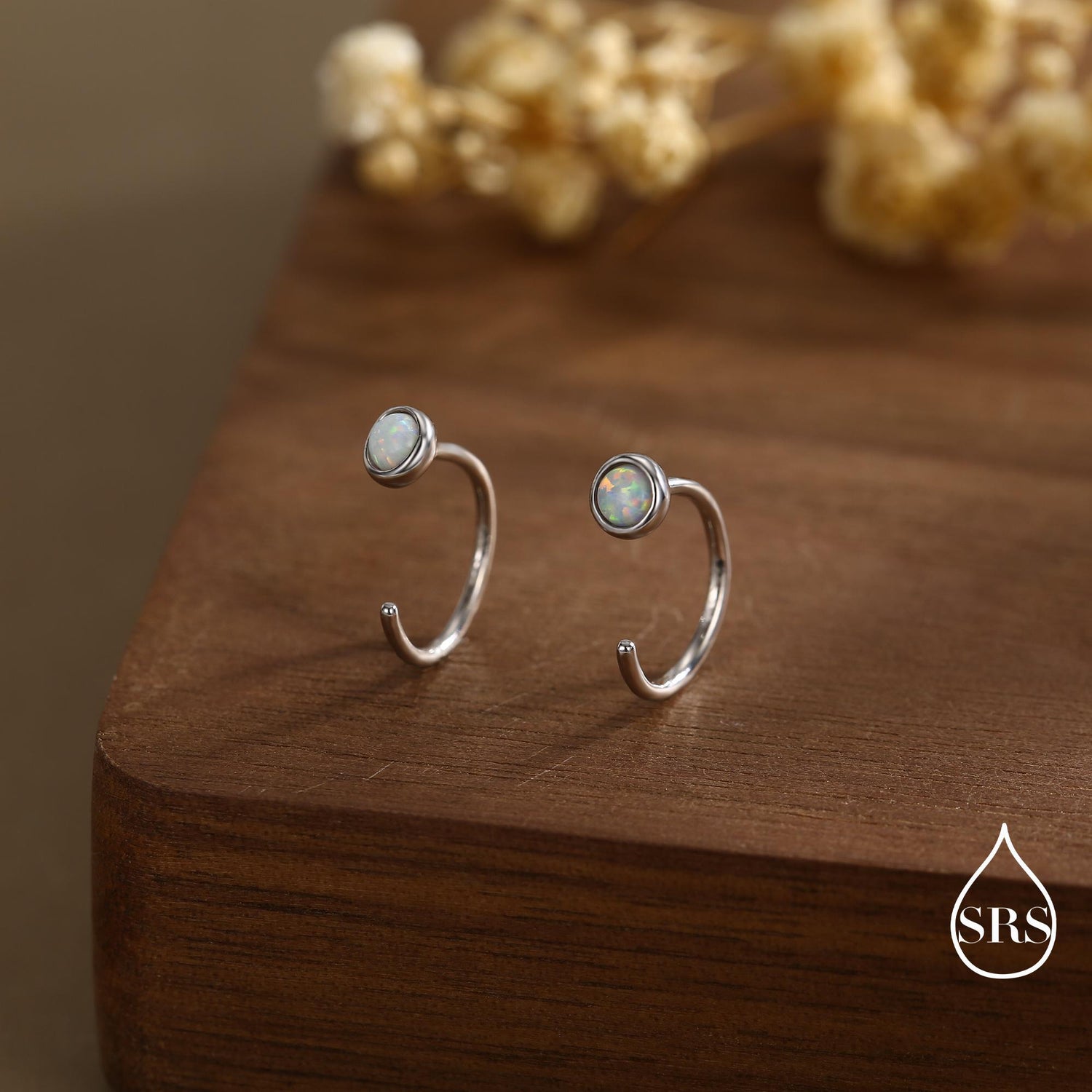 Minimalist Opal Huggie Hoop Threader Earrings in Sterling Silver, Gold or Silver, Pull Through Open Hoop Earrings, Fire Opal and Blue Opal