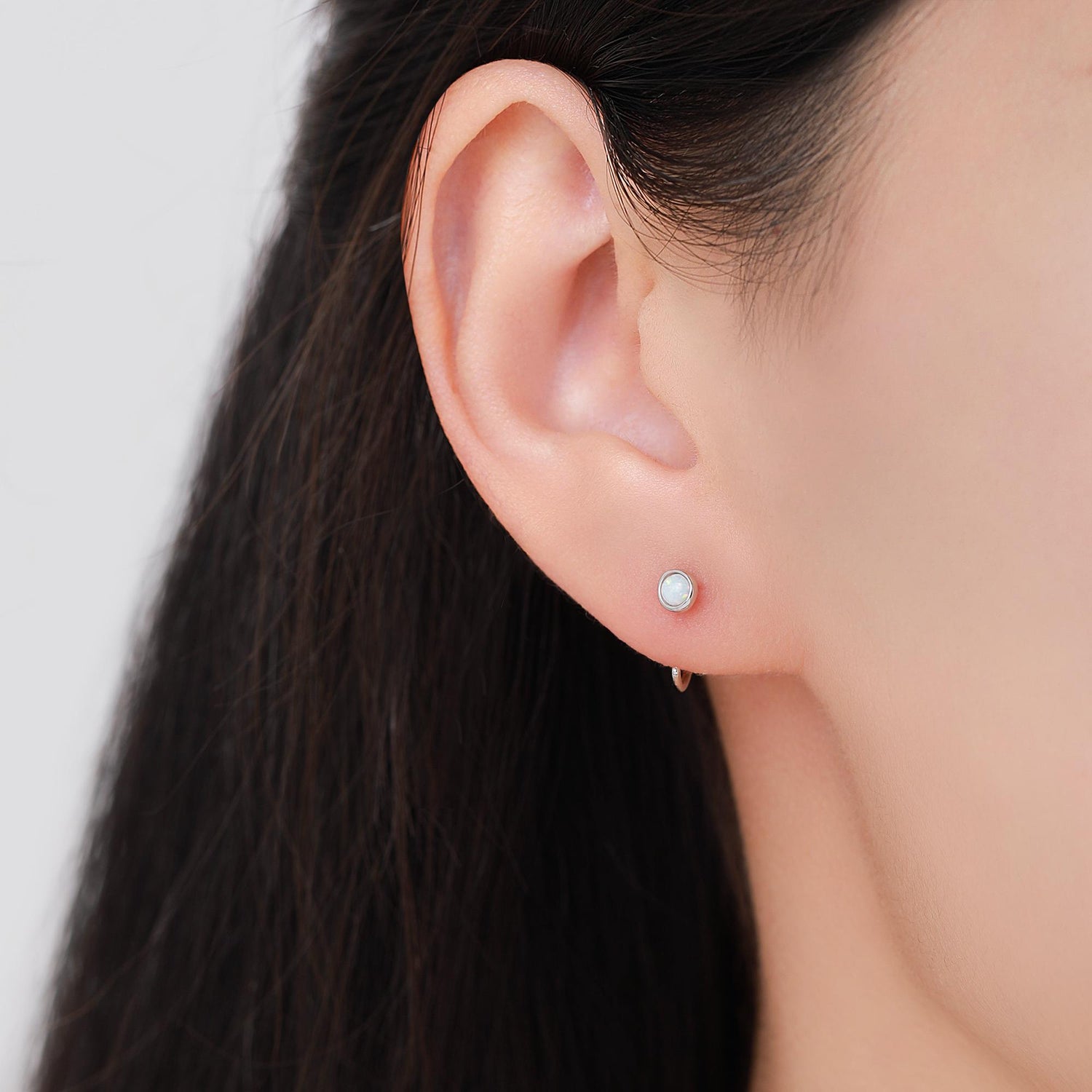 Minimalist Opal Huggie Hoop Threader Earrings in Sterling Silver, Gold or Silver, Pull Through Open Hoop Earrings, Fire Opal and Blue Opal