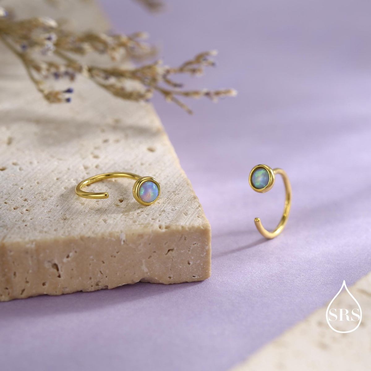 Minimalist Opal Huggie Hoop Threader Earrings in Sterling Silver, Gold or Silver, Pull Through Open Hoop Earrings, Fire Opal and Blue Opal