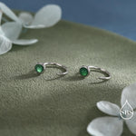 Genuine Green Onyx Huggie Hoop Earrings in Sterling Silver, 3mm Natural Green Onyx Open Hoops, Pull Through Threaders, Half Hoops, C Shape