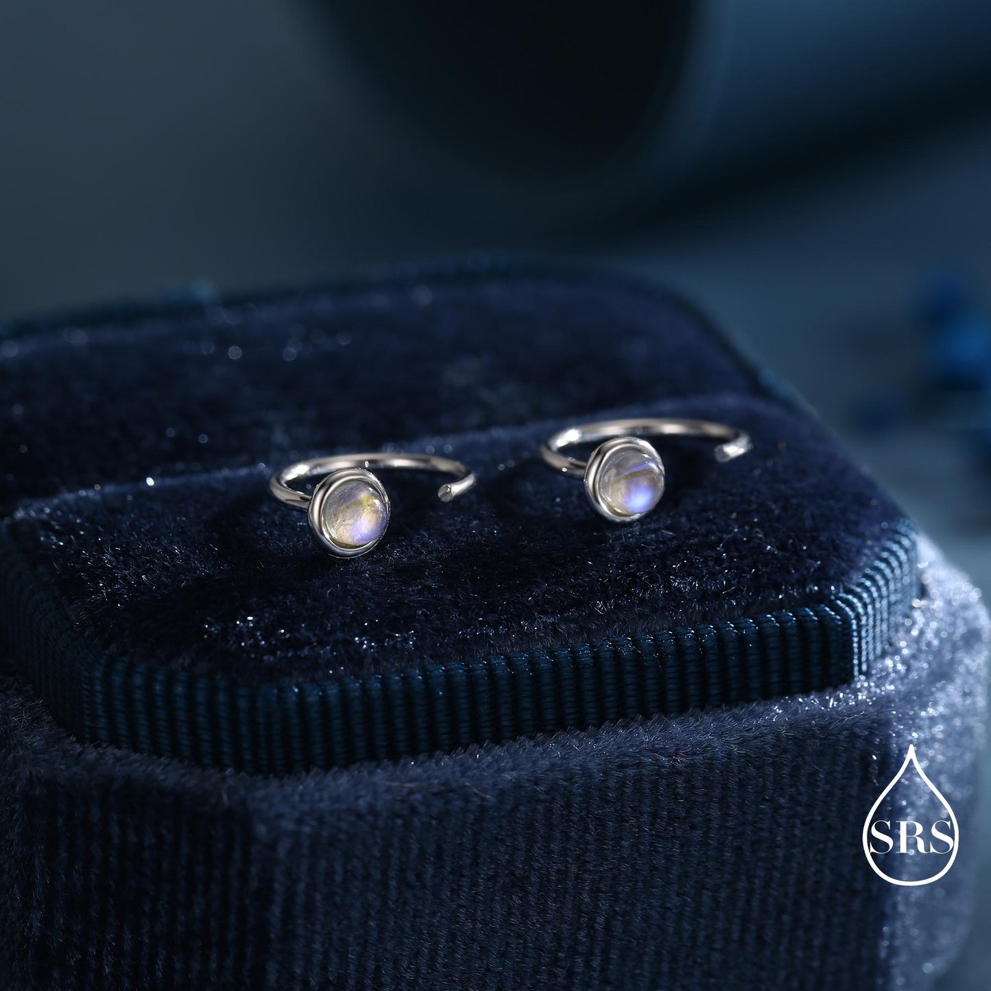 Moonstone Huggie Hoop Earrings in Sterling Silver, Silver or Gold, Tiny Moonstone Open Hoops, Pull Through Threaders, Half Hoops, C Shape