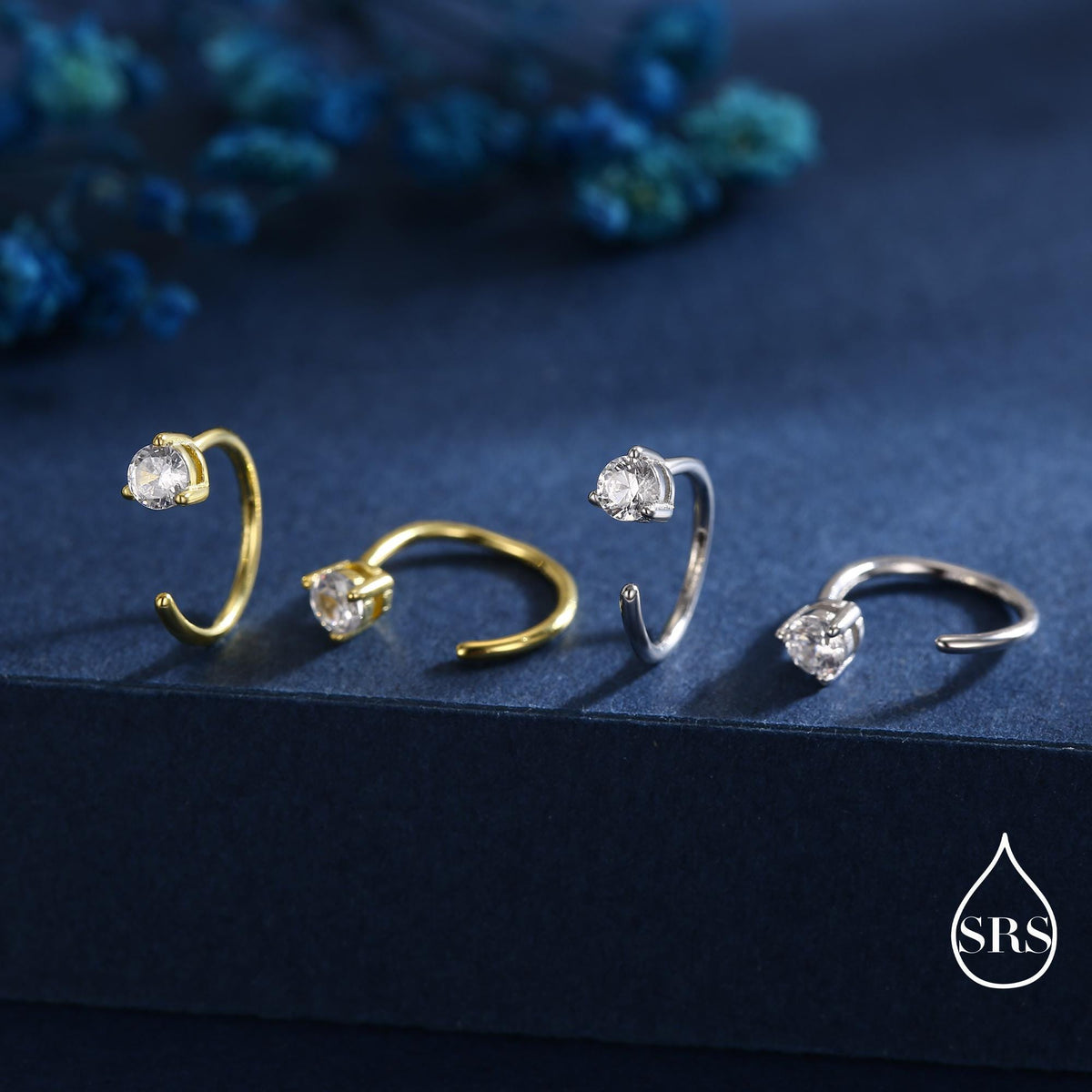 CZ Huggie Hoop Threader Earrings in Sterling Silver, 3mm Three Prong, Gold or Silver, Half Hoop Earrings, Pull Through Open Hoops