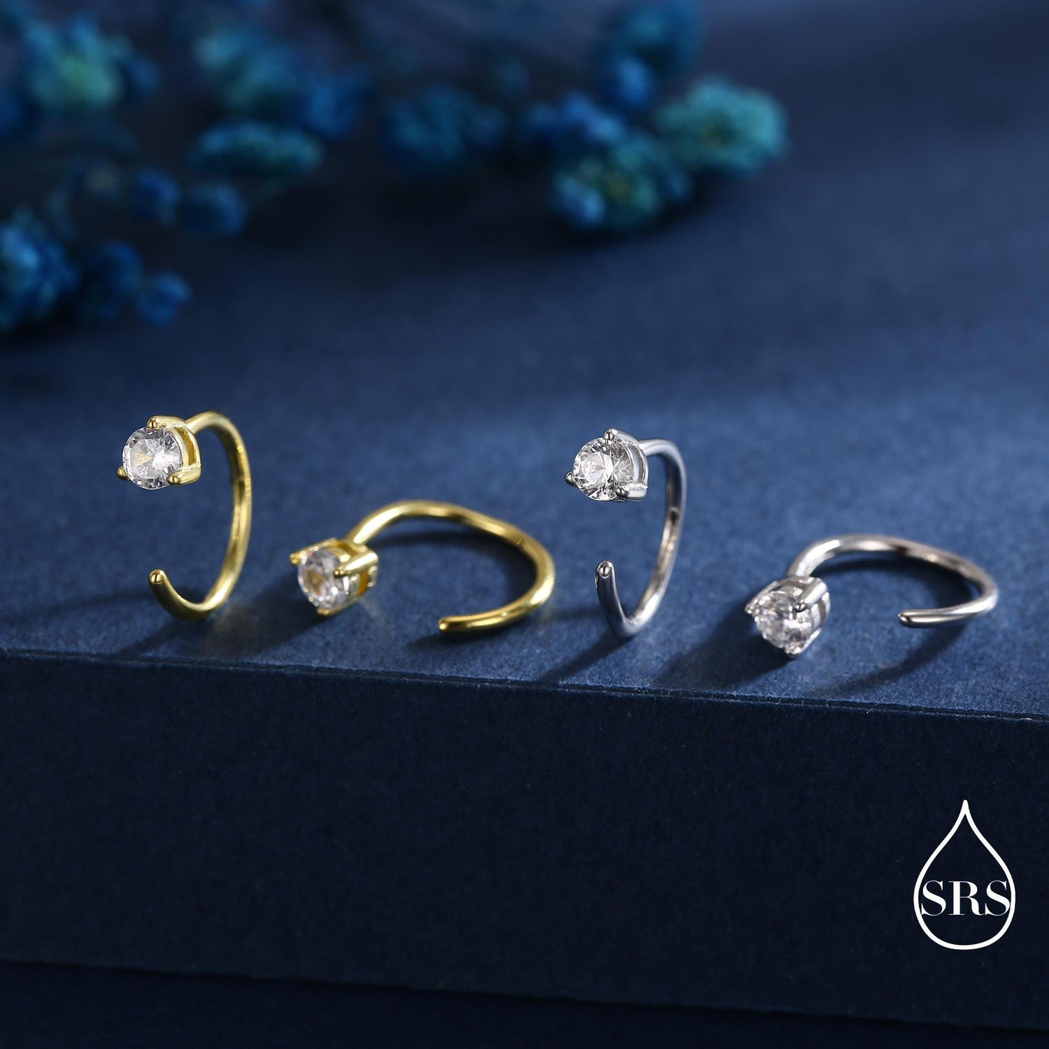 CZ Huggie Hoop Threader Earrings in Sterling Silver, 3mm Three Prong, Gold or Silver, Half Hoop Earrings, Pull Through Open Hoops